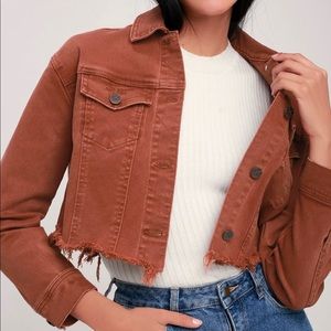 NWT Dre Rust Red Distressed Cropped Denim Jacket